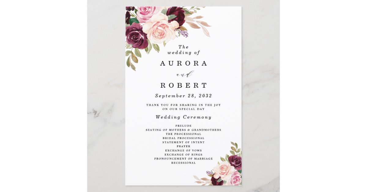 Burgundy and Blush Olivia Collection Wedding Program Petal Fans Assembled