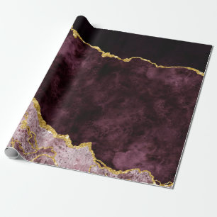 Burgundy Blush Pink Gold Foil Agate Marble Gilt Wrapping Paper