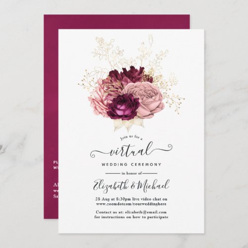 Burgundy Blush Pink  Gold Online Virtual Wedding Invitation