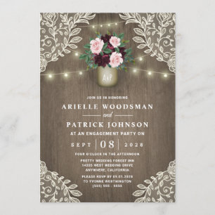 Burgundy Blush Pink Gold Rustic Engagement Party Invitation