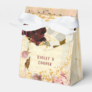 Burgundy Blush Pink Musical Florals Wedding Favor Boxes