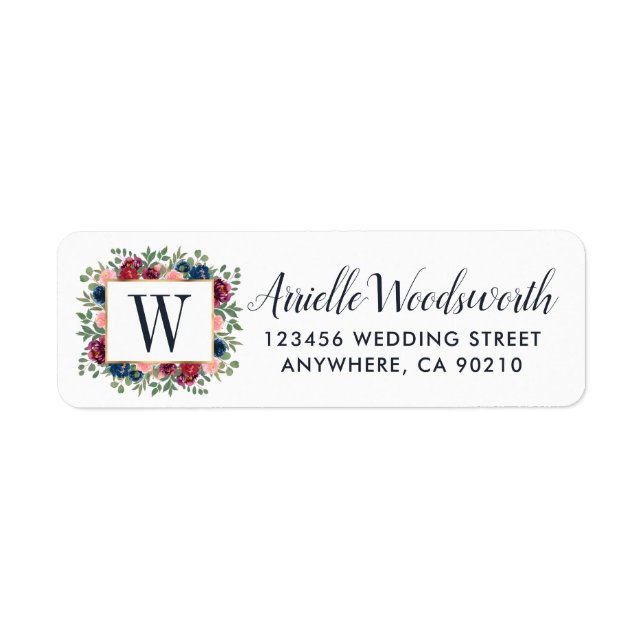 Burgundy Blush Pink Navy Blue Marsala Gold Wedding Label (Front)