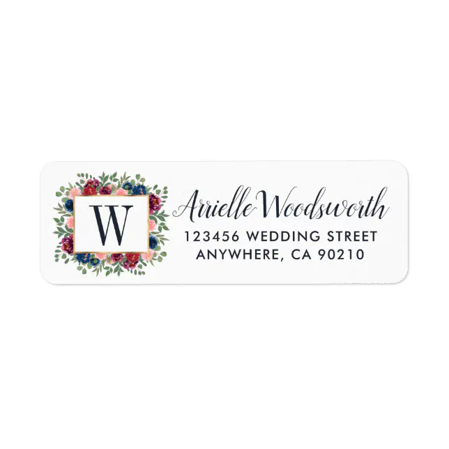 Burgundy Blush Pink Navy Blue Marsala Gold Wedding Label | Zazzle
