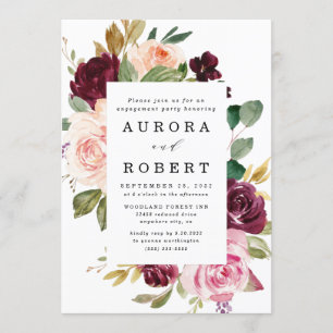 Burgundy Blush Pink Peach Gold Engagement Party Invitation
