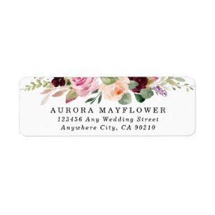 Burgundy Blush Pink Peach Gold Wedding Address Label
