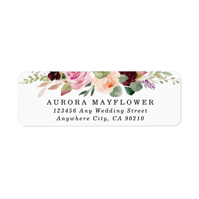 Burgundy Blush Pink Peach Gold Wedding Address Label (Front)