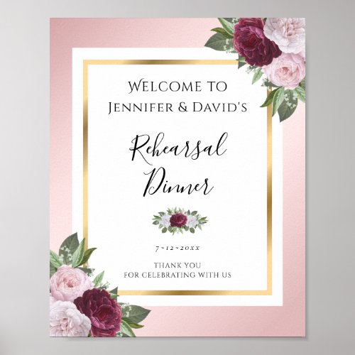 Burgundy Blush Pink Rehearsal Dinner Welcome Sign