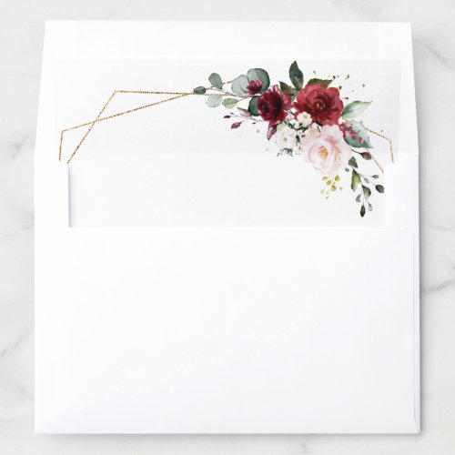 Burgundy Blush Pink Rose Boho Geometric Wedding Envelope Liner