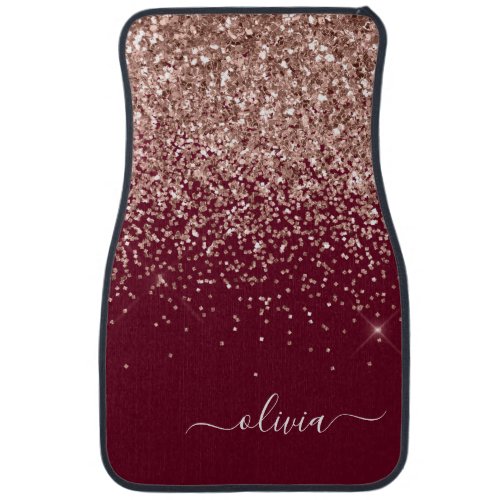 Burgundy Blush Pink Rose Gold Glitter Monogram Car Car Floor Mat