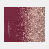 Burgundy Blush Pink Rose Gold Glitter Monogram Fleece Blanket (Front (Horizontal))