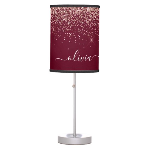 Burgundy Blush Pink Rose Gold Glitter Monogram Table Lamp