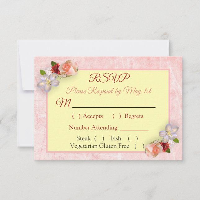 Burgundy Blush Pink Rose Gold Wedding RSVP card (Front)
