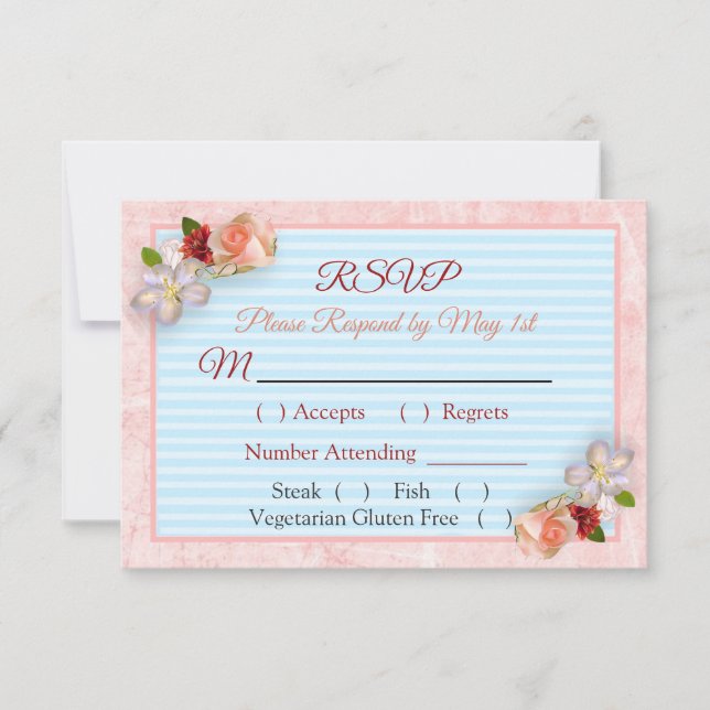 Burgundy Blush Pink Rose Gold Wedding RSVP card (Front)