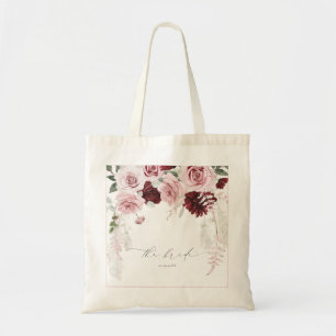 Burgundy Blush Pink Roses Floral Bridal Shower Tote Bag