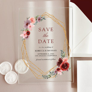 Burgundy Blush Pink Roses Wedding Save the Date