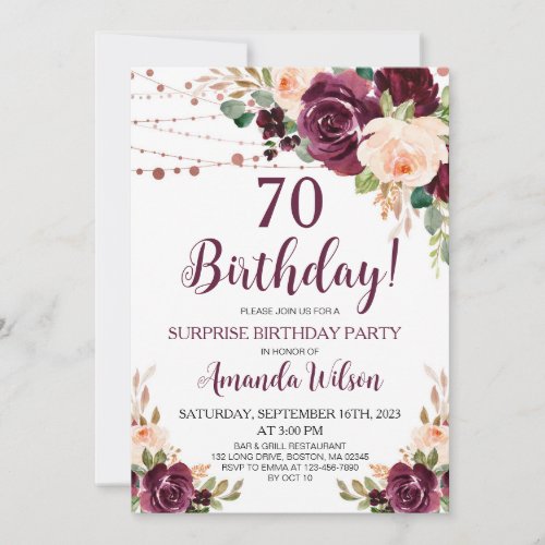 Burgundy Blush Pink Script Surprise Birthday Party Invitation