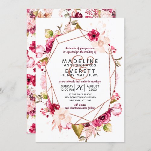Burgundy Blush Pink Terrarium Wedding Invitations