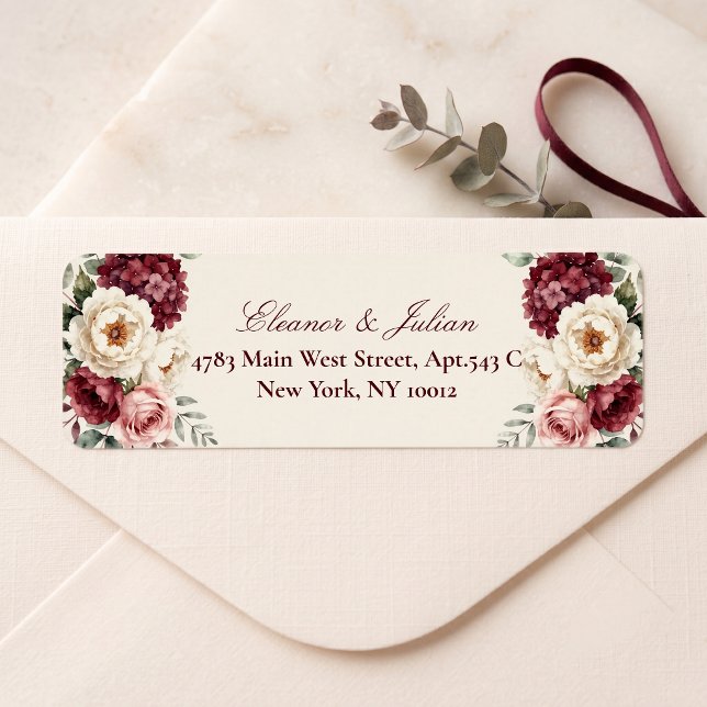 Burgundy Blush Pink Watercolor Floral Wedding Label (Creator Uploaded)