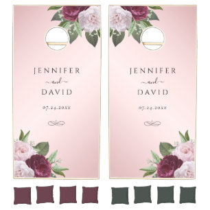 Burgundy Blush Pink Wedding Floral Cornhole Set