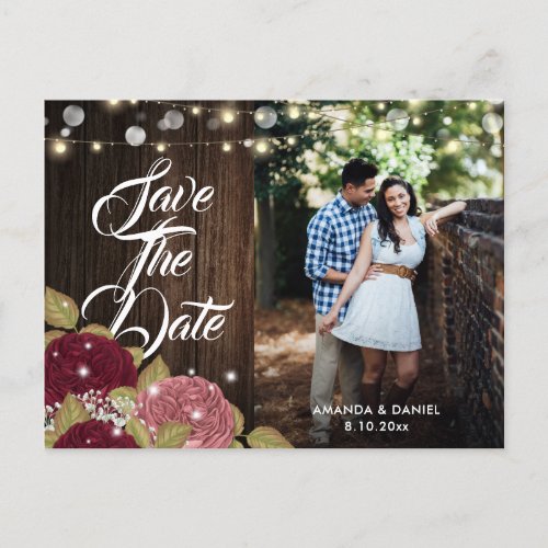 Burgundy Blush Pink Wedding Photo Save The Date Announcement Postcard