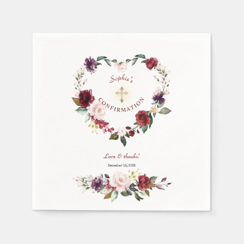 Burgundy Blush Plum Floral Girl Confirmation Napkins