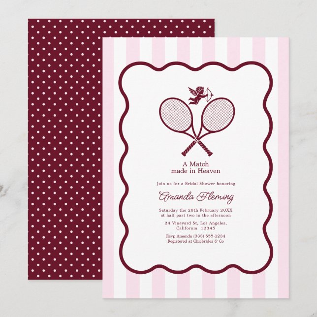 Burgundy & Blush Preppy Tennis Bridal Shower Invitation (Front/Back)