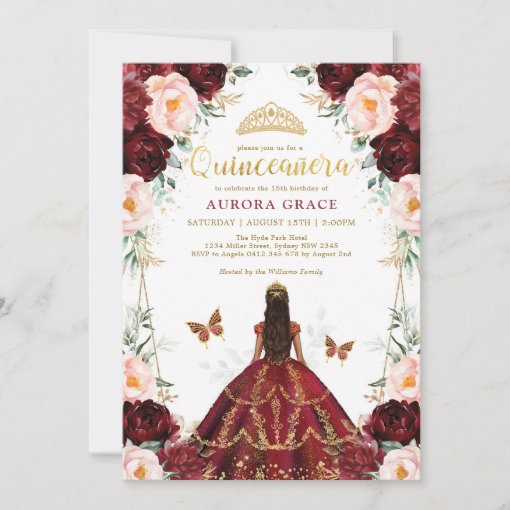 Burgundy Blush Quinceañera Princess Mis Quince Invitation | Zazzle