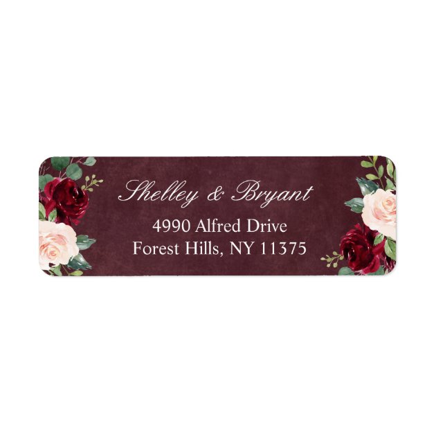 Burgundy Blush Red Watercolor Floral Label