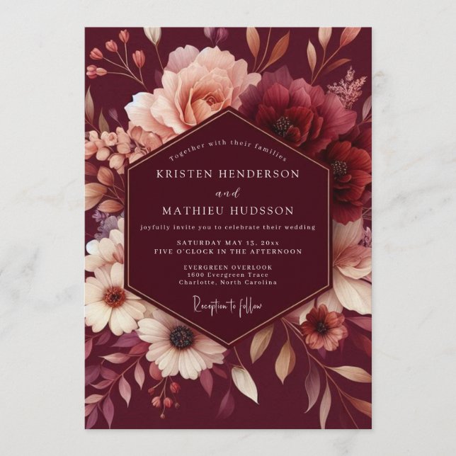 Burgundy Blush Romantic Wedding Invitation (Front)