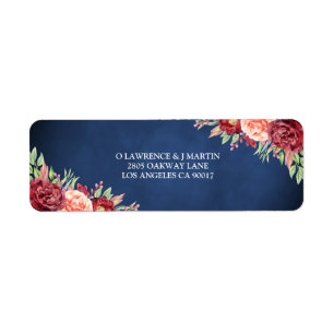 Burgundy Blush Rose Floral Navy Chalkboard Address Label