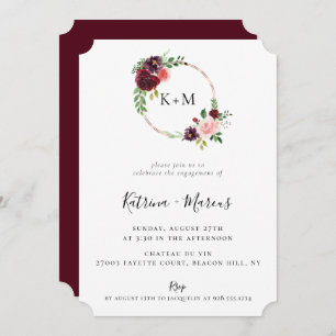Burgundy Blush Rose Gold Hoop Engagement Invitation