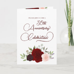 Burgundy Blush Roses 30th Wedding Anniversary Invitation