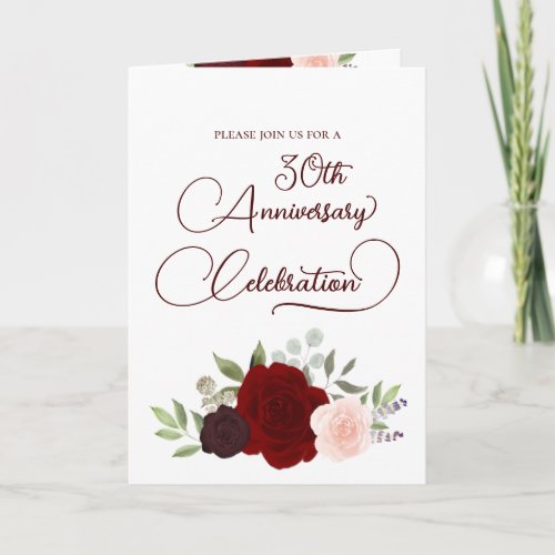 Burgundy Blush Roses 30th Wedding Anniversary Invitation