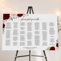 Burgundy & Blush Roses Alphabetical Seating Chart