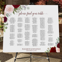 Burgundy & Blush Roses Alphabetical Seating Chart