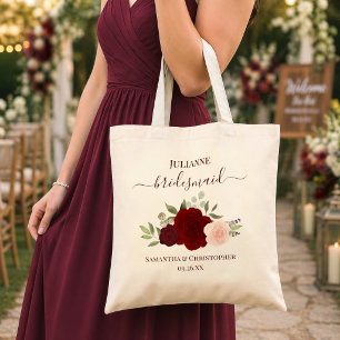 Burgundy & Blush Roses Bridesmaid Wedding Favor Tote Bag