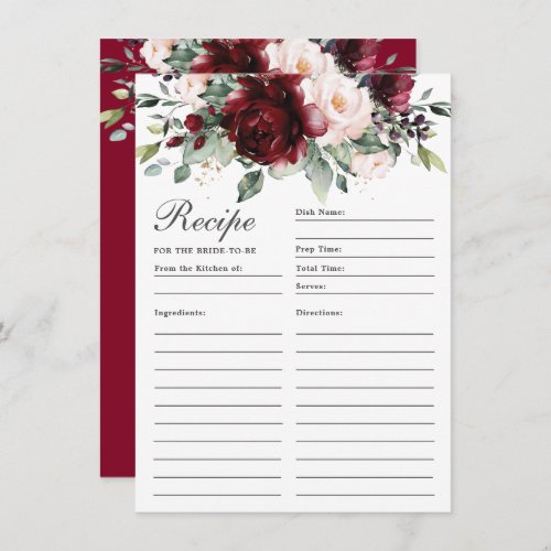 Burgundy Blush Roses Floral Recipe For Bride Card