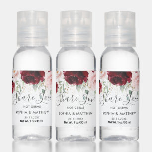 Burgundy Blush Roses Floral Wedding Favour Hand Sanitizer