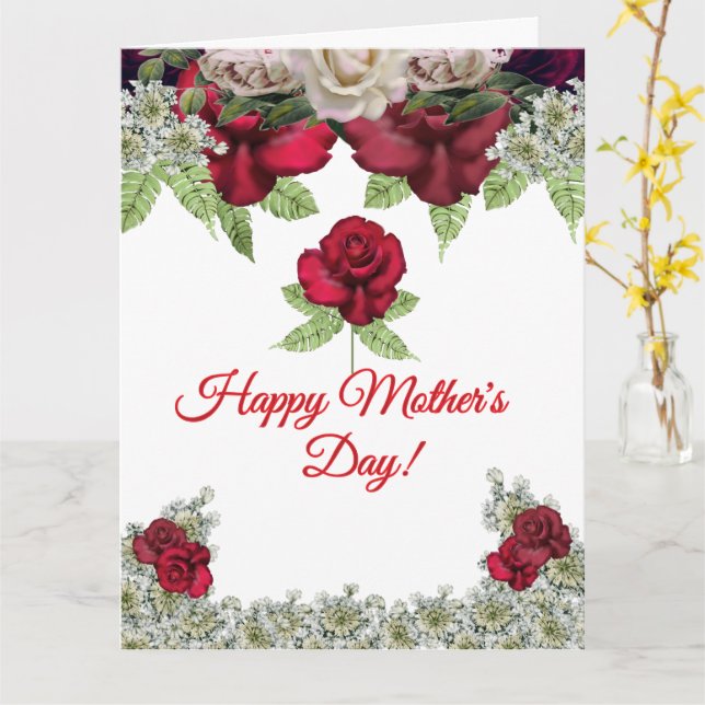 Burgundy Blush Roses Greenery Mother's Day  Card (Yellow Flower)