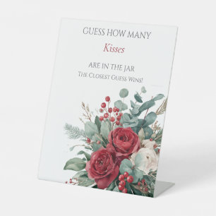 Burgundy & Blush Roses Guess How Many Kisses  Pedestal Sign
