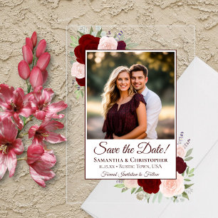 Burgundy Blush Roses Wedding Save the Date Photo