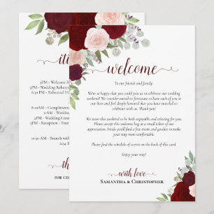Burgundy Blush Roses Wedding Welcome & Itinerary Program