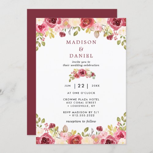 Wedding Invitations 16 Burgundy Blush Rustic Floral Wedding Invitation
