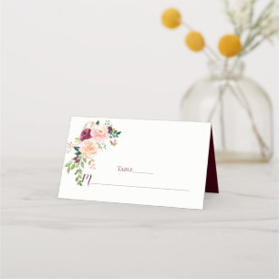 Burgundy Blush Saffron Floral Bouquet Place Cards