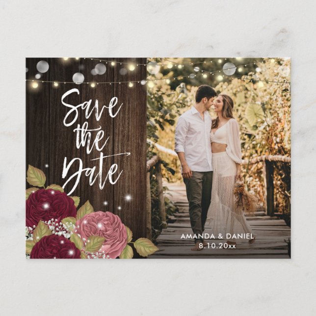 Burgundy Blush Save The Date Photo Postcards (Front)