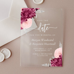 Burgundy Blush Silver Floral Wedding Save the Date