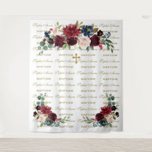 Burgundy Blush Step & Repeat Baptism Backdrop
