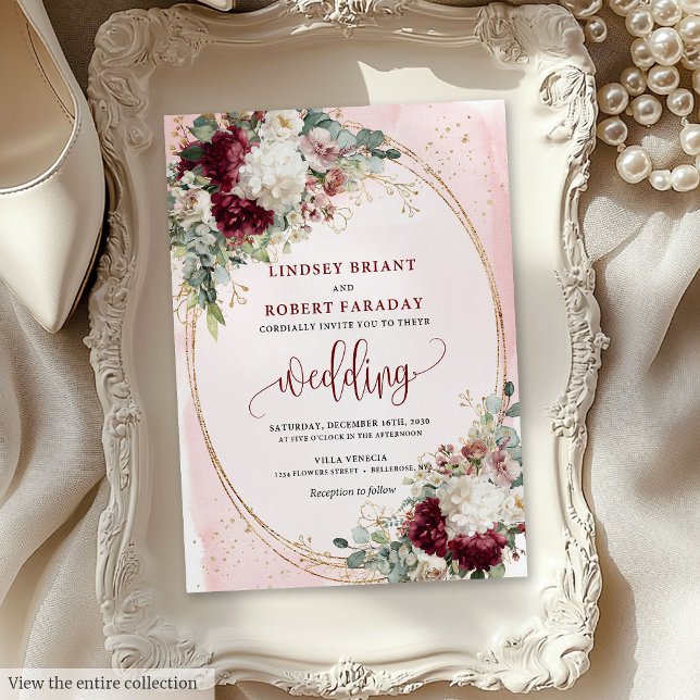 Burgundy Blush Stylish Wedding Invitation Template (Burgundy Blush Stylish Wedding Invitation Template)