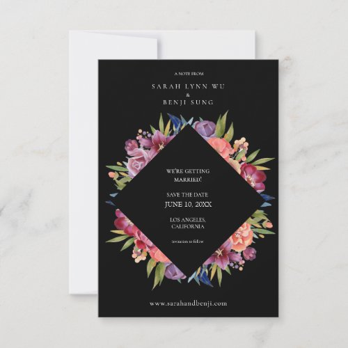 Burgundy Blush Tropical Floral Wedding_ Black Save The Date