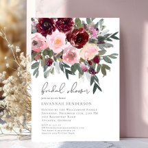 Burgundy Blush Watercolor Floral Bridal Shower